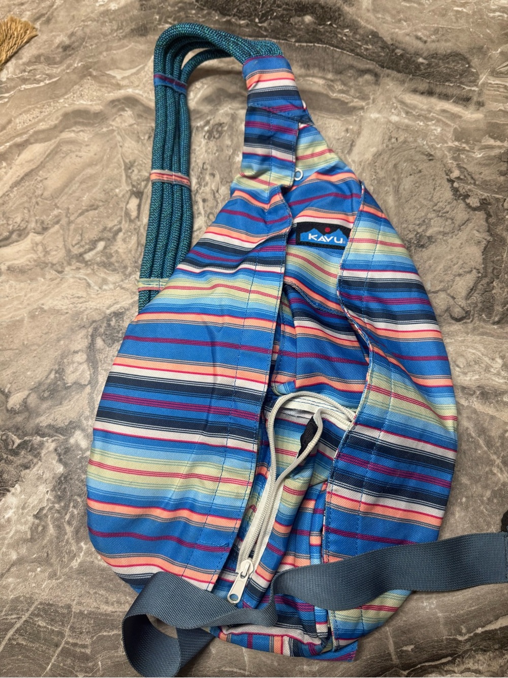 Kavu Blue Striped Hooded Jacket with Multicolor Accents - Picture 3 of 6